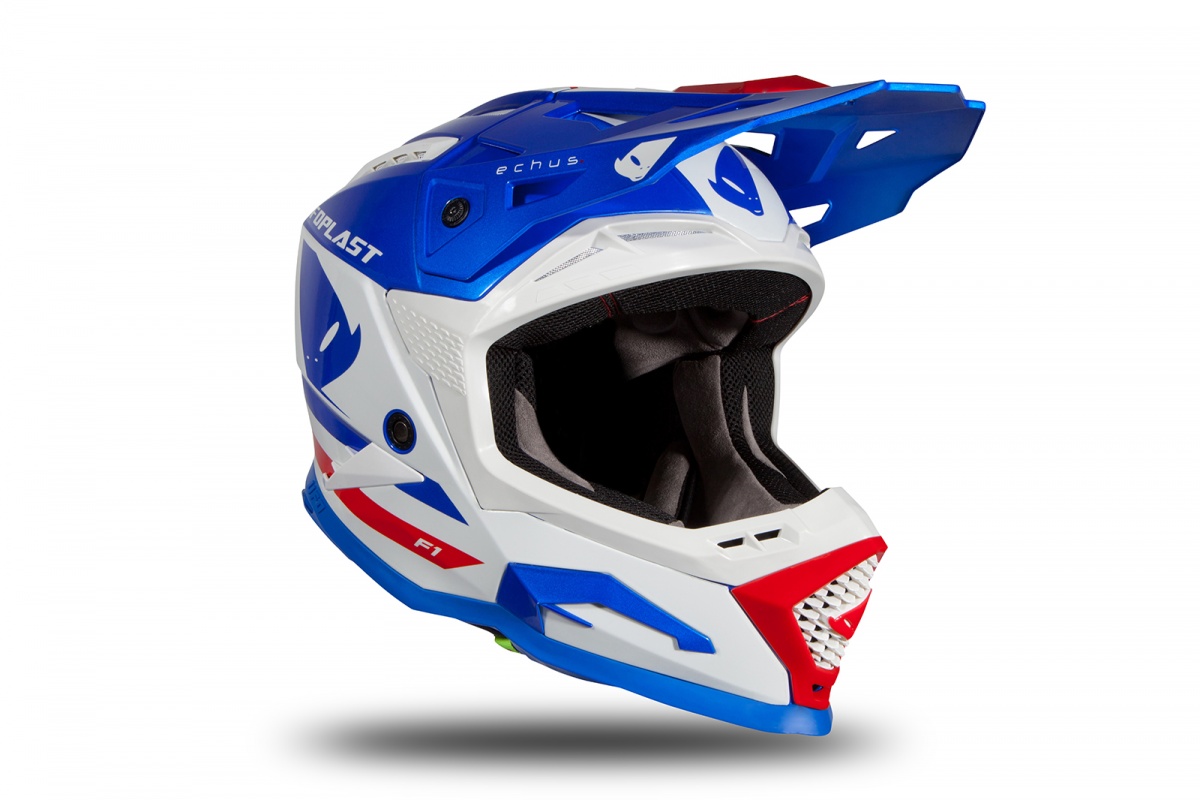 Motocross helmet Echus blue, white and red glossy - Home - HE168 - UFO Plast